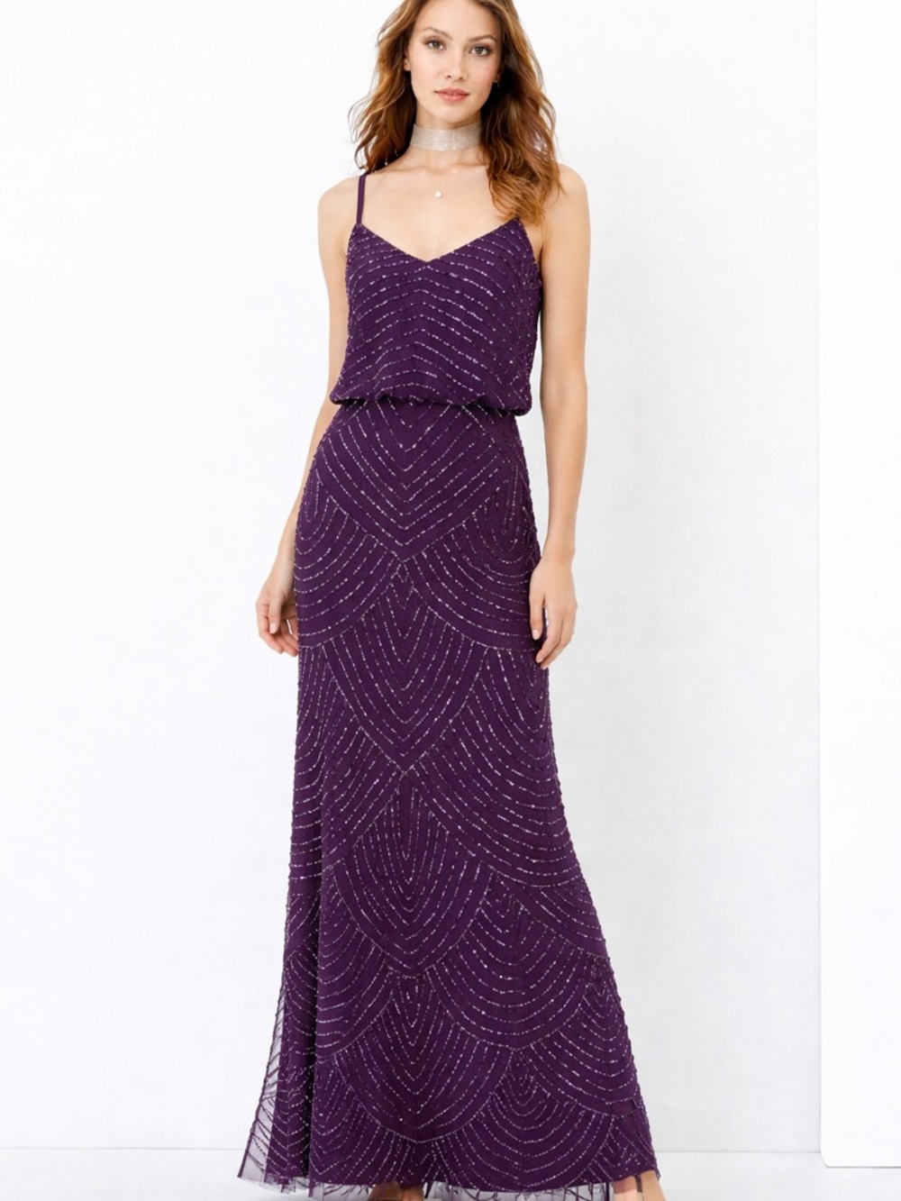 Adrianna Papell Plum Beaded Gown SZ 2 NWT Formal GALA Art Deco Evening MOB Party